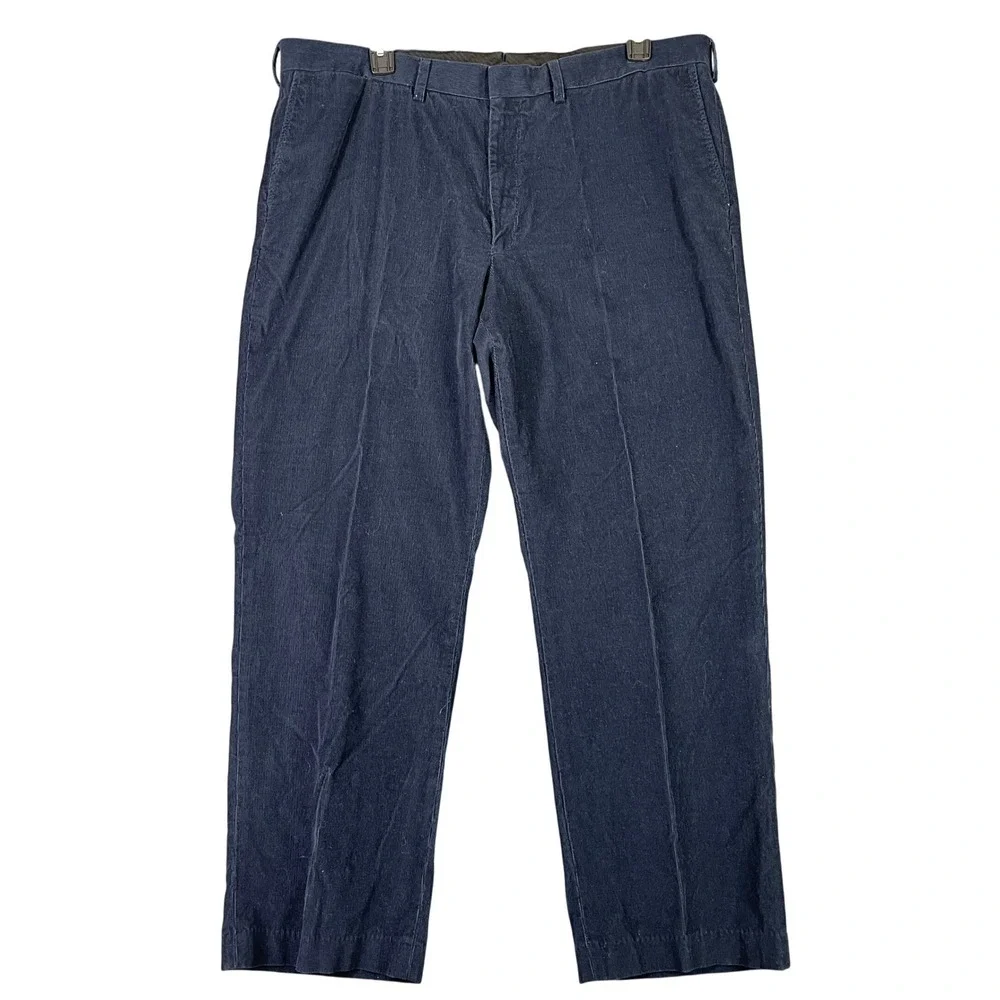 Lands End Traditional Fit Corduroy Pants Trousers Flat Front Navy Blue 42‎ Mens